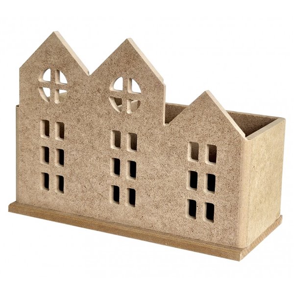 Boite 3 Maisons en bois MDF à décorer 18x24x9cm