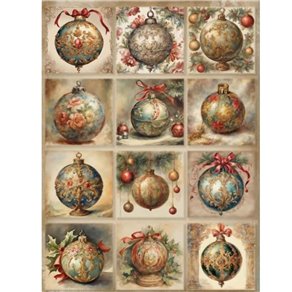 Papier de riz Boules de Noël Précieuses A3 30x41cm