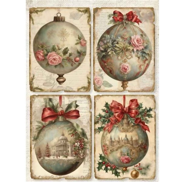 Papier de riz Boules Village d'Hiver A3 30x41cm