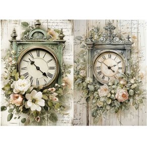 Papier de riz Japonais ultra fin Horloge Fleurie A3 30x41cm