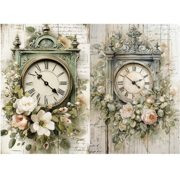 Papier de riz Japonais ultra fin Horloge Fleurie A3 30x41cm