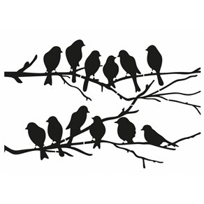 Pochoir décoratif 21x30cm 2 branches avec oiseaux