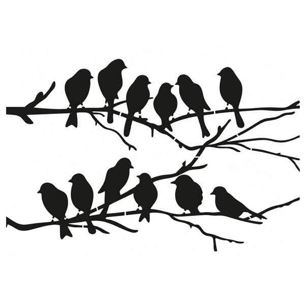 Pochoir décoratif 21x30cm 2 branches avec oiseaux