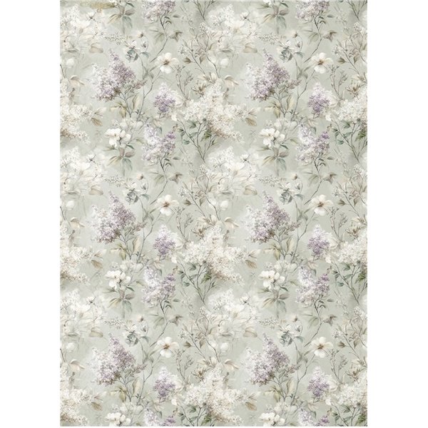 Papier de riz A4 fond de fleurs blanches et mauves