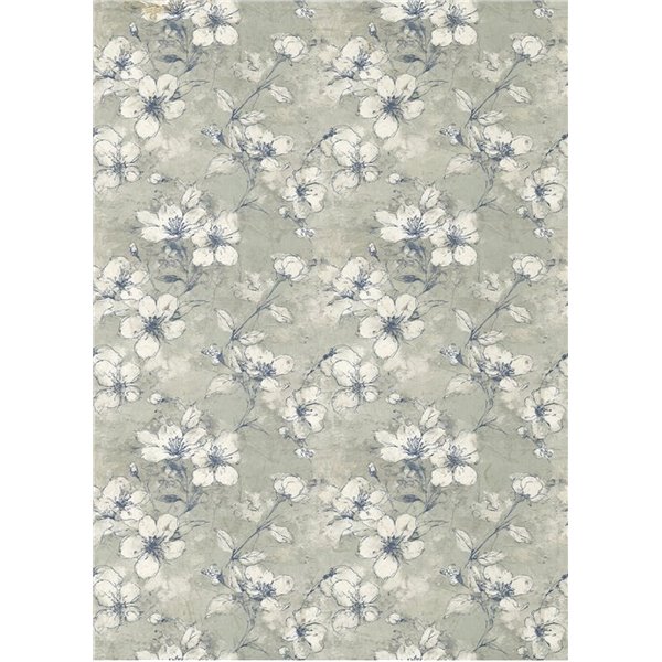 Papier de riz A4 fond de fleurs bleues
