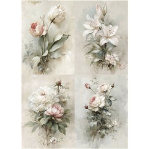 Papier de riz A4 4 magnifiques fleurs muguet pommier jasmin lilas