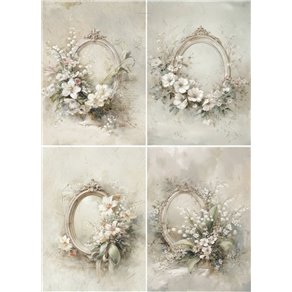 Papier de riz A4 4 cadres fleuris