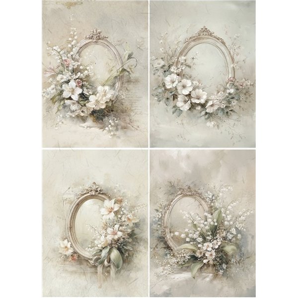 Papier de riz A4 4 cadres fleuris