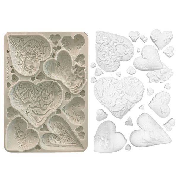 Moule silicone Stamperia A5 Alice in Christmas simple hearts