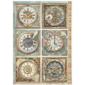 Papier de riz Stamperia Gardens of Time 6 horloges A4