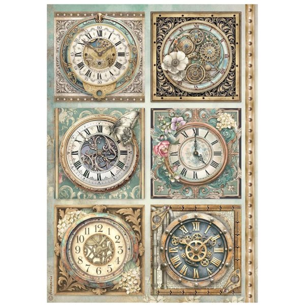 Papier de riz Stamperia Gardens of Time 6 horloges A4