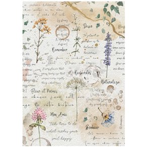 Papier de riz Stamperia Baby Flowers and Poems flowers and writings A4