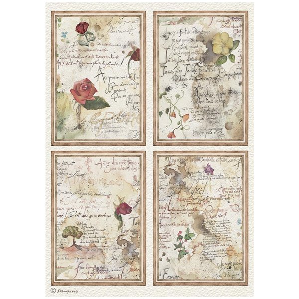 Papier de riz Stamperia Flowers and Poems 4 cartes A4