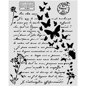 Pochoir scrapbooking Flowers and Poems letter and butterflies 20x25cm