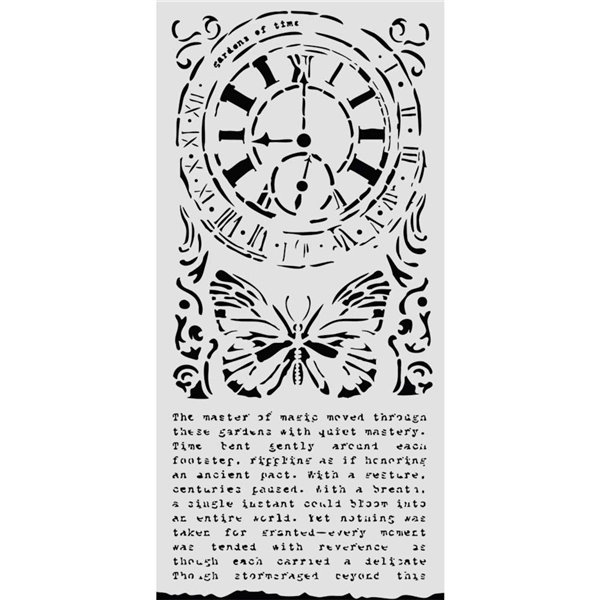Pochoir Stamperia Gardens of Time clock and butterfly 12x25cm