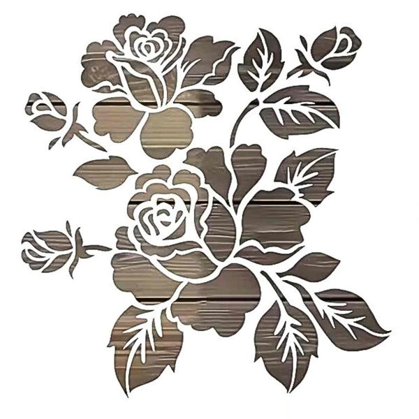 Pochoir fleurs à peindre 20x20cm 2 roses et boutons