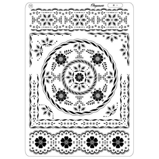 Pergamano multi grille embossage piquage 11 fleurs bordures 31421 Pergamano multi grille embossage piquage 11 fleurs bordures 31421