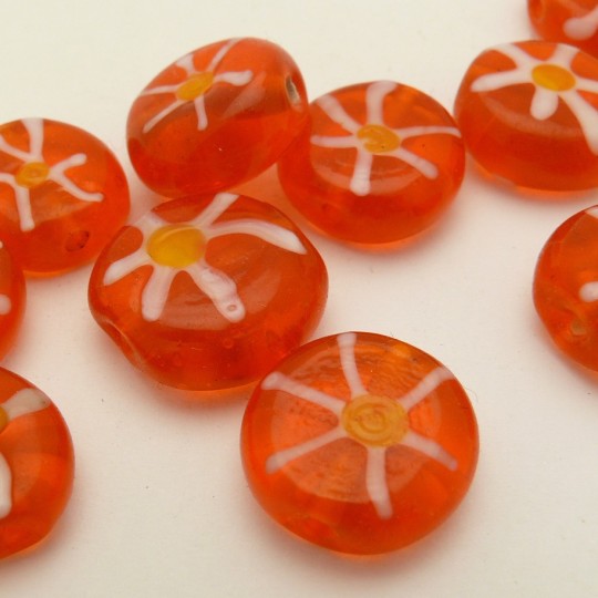 Perle en verre acidulée orange 15mm Perle en verre acidulée orange 15mm