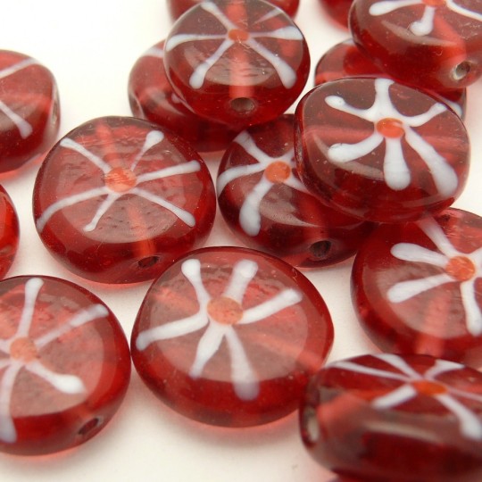 Perle en verre acidulée rouge 15mm Perle en verre acidulée rouge 15mm