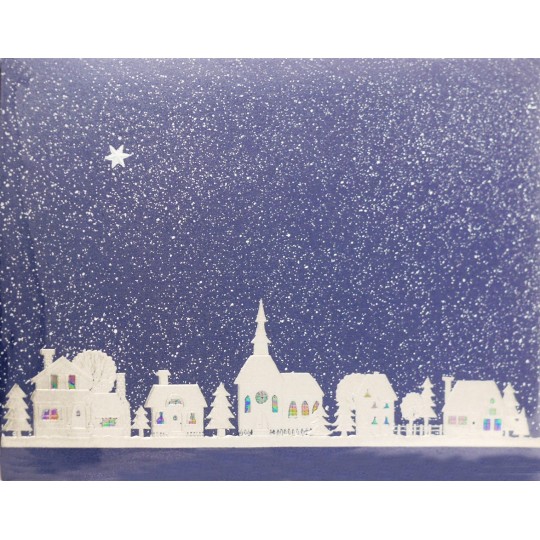 Carte d'art embossé village Noël bleu et argent Carte d'art embossé village Noël bleu et argent