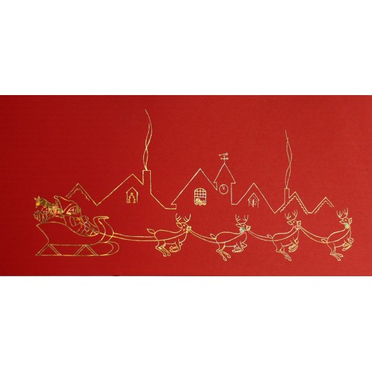 Carte d'art embossé le père Noël et son traineau rouge et or Carte d'art embossé le père Noël et son traineau rouge et or