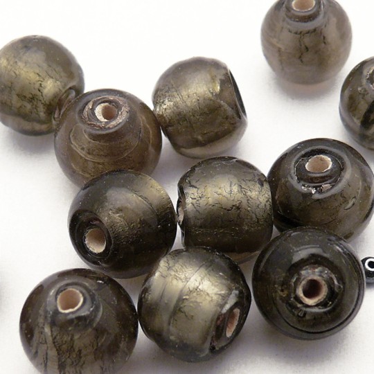 5 Perles verre murrano venise ronde 8mm gris qu5 5 Perles verre murrano venise ronde 8mm gris qu5