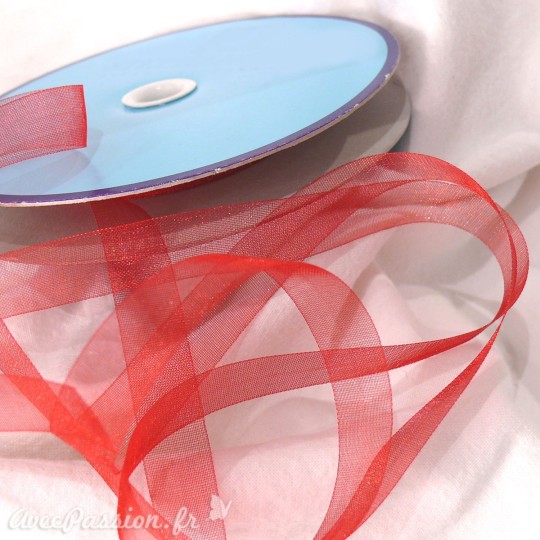 Ruban organza voile mousseline rouge 1cmx5m Ruban organza voile mousseline rouge 1cmx5m