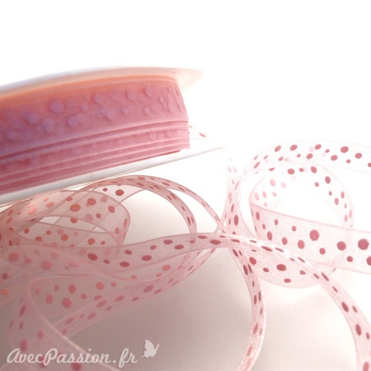 Ruban organza pois rose 1 cm x 4 m Ruban organza pois rose 1 cm x 4 m