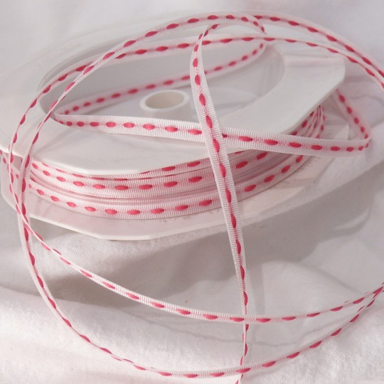 Ruban tissu trait rose sur blanc 4mmx25m Rouleau