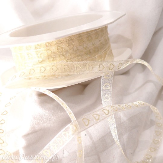 Ruban organza coeur ivoire 7mmx10m Rouleau Ruban organza coeur ivoire 7mmx10m Rouleau