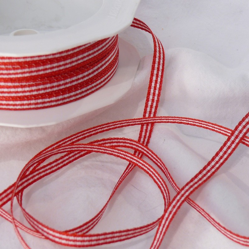 Ruban tissu coton vichy rouge 5mmx20m Rouleau