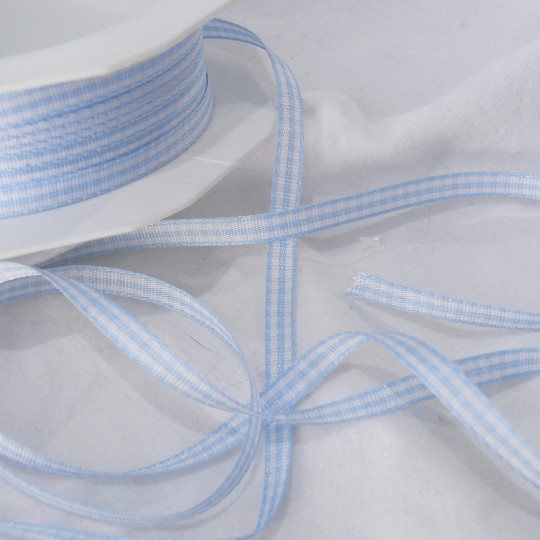 Ruban tissu coton vichy bleu 5mm x 5m Ruban tissu coton vichy bleu 5mm x 5m