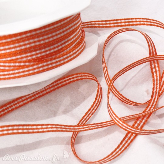 Ruban tissu coton vichy orange 5mm x 5m Ruban tissu coton vichy orange 5mm x 5m