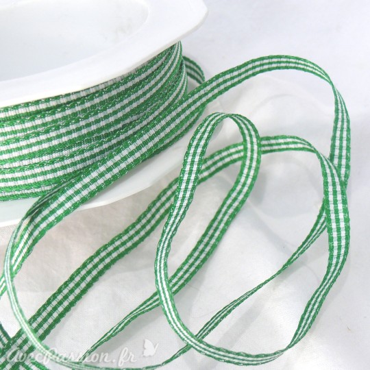Ruban tissu coton vichy vert 5mm x 5m Ruban tissu coton vichy vert 5mm x 5m